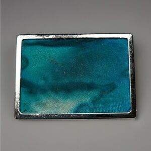 VTG Art Deco Silk Painting Costume Statement Brooch German UHLIG Silvertone Teal